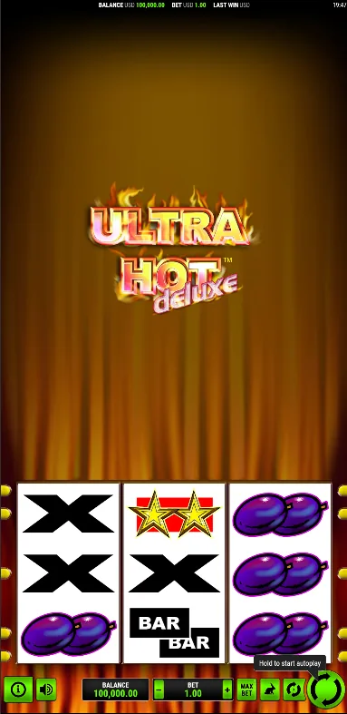Ultra Hot Deluxe w pionie na smartfonie z logo gry nad bębnami 3×3