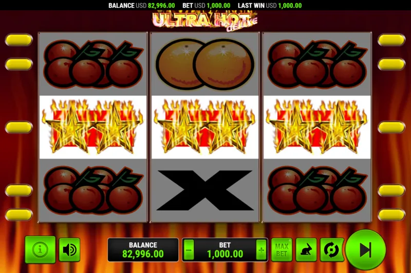 Ultra Hot Deluxe wygrana trzech płonących gwiazd na środkowej linii siatki 3×3